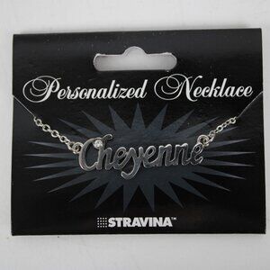 CHEYENNE Name Silvertone Rhinestone 14.5"w 4.5" Multi Ring Extender Necklace